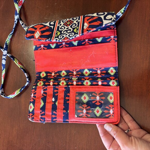 Vera Bradley Sunny Valley Crossbody Wallet Orange Navy Blue Quilted Bag - Picture 7 of 10